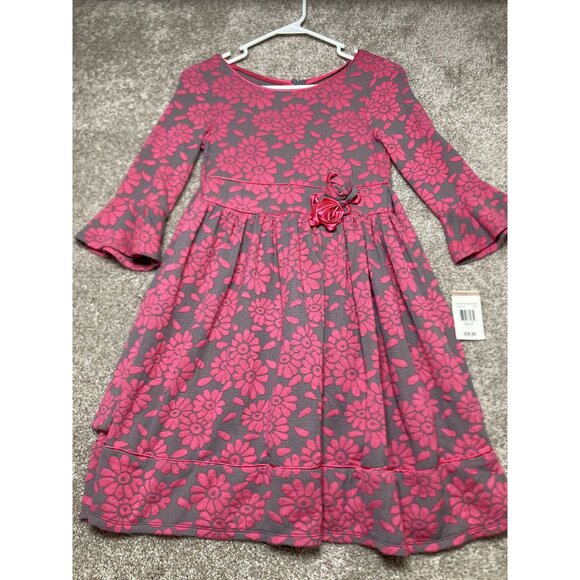 iris & ivy Other - Iris & Ivy Pink & Gray Floral Dress With Rosette Accents Size 12